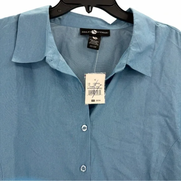 Ashley Stewart Blue Ruffle Sleeve Button Front Blouse Size 22/24 Plus NWT New - Picture 12 of 12